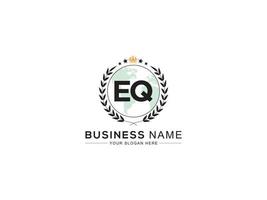 Minimalist Eq Logo Icon, Luxury Crown Circle EQ Three Star Letter Logo Design vector