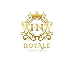 Golden Letter FN template logo Luxury gold letter with crown. Monogram alphabet . Beautiful royal initials letter. vector
