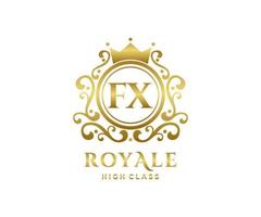 Golden Letter FX template logo Luxury gold letter with crown. Monogram alphabet . Beautiful royal initials letter. vector