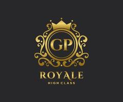 Golden Letter GP template logo Luxury gold letter with crown. Monogram alphabet . Beautiful royal initials letter. vector