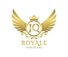 Golden Letter JQ template logo Luxury gold letter with crown. Monogram alphabet . Beautiful royal initials letter. vector