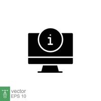 Monitor alert icon. Exclamation mark, computer, technology concept. Simple solid style. Black silhouette, glyph symbol. Vector illustration isolated on white background. EPS 10.