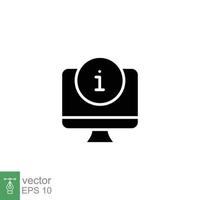 Monitor alert icon. Exclamation mark, computer, technology concept. Simple solid style. Black silhouette, glyph symbol. Vector illustration isolated on white background. EPS 10.