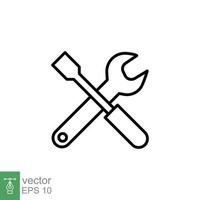 Maintenance icon. Wrench and screwdriver crossed construction tools, fix, repair concept. Simple outline style. Thin line symbol. Vector illustration isolated on white background. EPS 10.