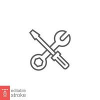 Maintenance icon. Wrench and screwdriver crossed construction tools, fix, repair concept. Simple outline style. Line symbol. Vector illustration isolated on white background. Editable stroke EPS 10.