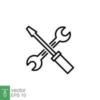 Maintenance icon. Wrench and screwdriver crossed construction tools, fix, repair concept. Simple outline style. Thin line symbol. Vector illustration isolated on white background. EPS 10.