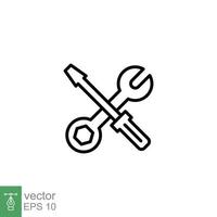 Maintenance icon. Wrench and screwdriver crossed construction tools, fix, repair concept. Simple outline style. Thin line symbol. Vector illustration isolated on white background. EPS 10.