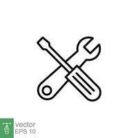 Maintenance icon. Wrench and screwdriver crossed construction tools, fix, repair concept. Simple outline style. Thin line symbol. Vector illustration isolated on white background. EPS 10.