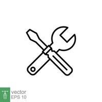 Maintenance icon. Wrench and screwdriver crossed construction tools, fix, repair concept. Simple outline style. Thin line symbol. Vector illustration isolated on white background. EPS 10.