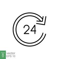 24 hour icon. Around the clock work service or support, always available concept. Simple outline style. Thin line symbol. Vector illustration isolated on white background. EPS 10.