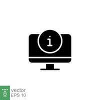 Monitor alert icon. Exclamation mark, computer, technology concept. Simple solid style. Black silhouette, glyph symbol. Vector illustration isolated on white background. EPS 10.