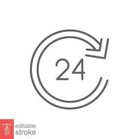 24 hour icon. Around the clock work service or support, always available concept. Simple outline style. Thin line symbol. Vector illustration isolated on white background. Editable stroke EPS 10.