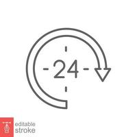 24 hour icon. Around the clock work service or support, always available concept. Simple outline style. Thin line symbol. Vector illustration isolated on white background. Editable stroke EPS 10.