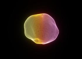 Abstract Deformed 3D Sphere. Bright Glowing Radial or Circular Digital Equalizer. 3D Illuminated Distorted Sphere of Glowing Particles and Lines. Visualization of Voice, Music Playback. photo