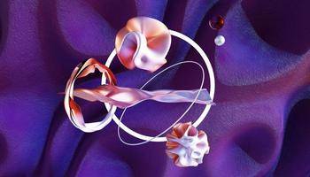 Flying abstract figures. Cloth fabric gradient waves abstract background. Iridescent glass wavy surface. Liquid surface, ripples, reflections. 3d render illustration. photo