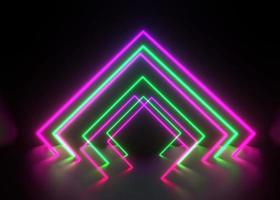 3d render, ultraviolet neon triangular portal, glowing lines, tunnel, corridor, virtual reality, abstract fashion background, violet, white and blue neon lights. photo