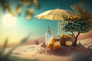 Summer time background with travelling elements. Created photo