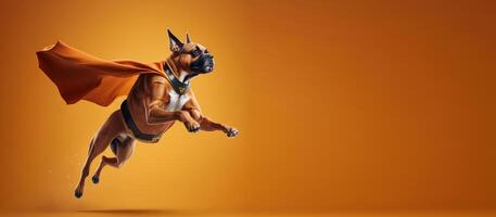Superpet dog as superhero background with copy space. photo