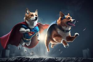 Superpet Cat and Dog as superheroes with cape background. Created photo