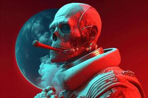 World no tobacco day on red background, No smoking concept with skeleton. photo