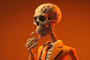 World no tobacco day on orange background, No smoking concept with skeleton. photo