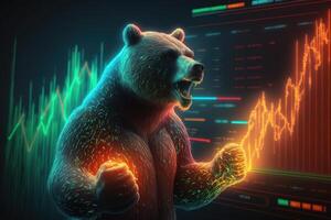 Bear bearish divergence in Stock market and Crypto currency, Bear trading with coloful graph background. Created photo