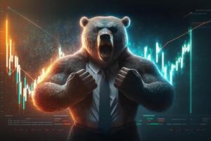 Bear bearish divergence in Stock market and Crypto currency, Bear trading with coloful graph background. Created photo