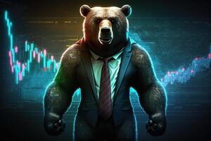 Bear bearish divergence in Stock market and Crypto currency, Bear trading with coloful graph background. Created photo