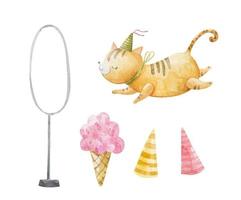 cute childish set with circus elements, party, perfomance collection, clipart vector