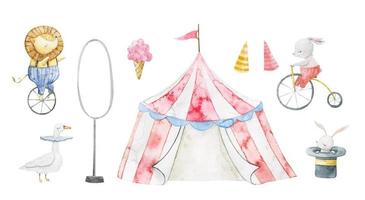 cute childish set with circus elements, party, perfomance collection, clipart vector