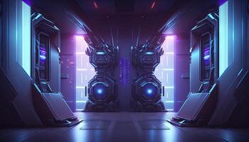 3d illustration of blue and purple futuristic sci-fi techno lights-cool background. photo