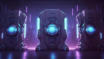 3d illustration of blue and purple futuristic sci-fi techno lights-cool background. photo