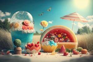 Summer time background with travelling elements. Created photo