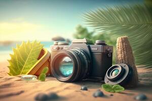 Summer time background with travelling elements. Created photo