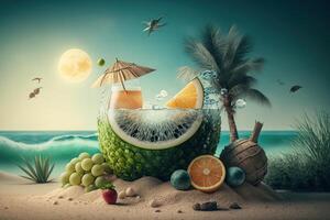 Summer time background with travelling elements. Created photo