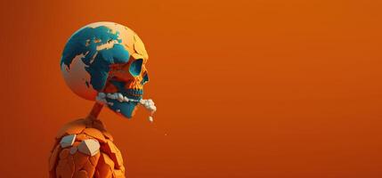 World no tobacco day on orange background, No smoking concept with skeleton. photo