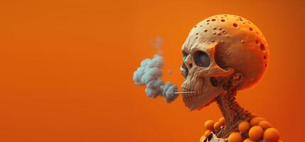 World no tobacco day on orange background, No smoking concept with skeleton. photo