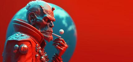 World no tobacco day on red background, No smoking concept with skeleton. photo