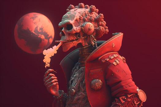 World no tobacco day on red background, No smoking concept with skeleton. photo