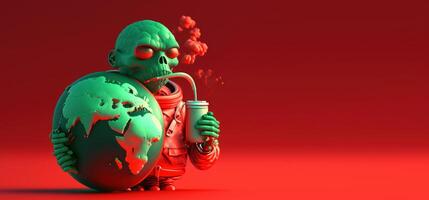 World no tobacco day on red background, No smoking concept with skeleton. photo