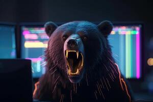 Bear bearish divergence in Stock market and Crypto currency, Bear trading with coloful graph background. Created photo