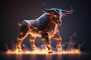 fuego escultura de toro, alcista divergencia en valores mercado y cripto divisa. creado generativo ai foto