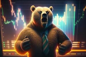 Bear bearish divergence in Stock market and Crypto currency, Bear trading with coloful graph background. Created photo