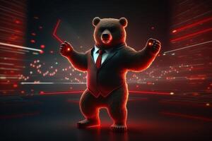 Bear bearish divergence in stock market and Crypto currency with red graph background. Created photo