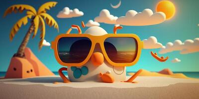 verano personaje vistiendo Gafas de sol en un tropical playa antecedentes. generativo ai foto