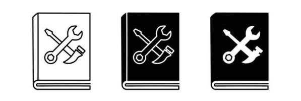 manual usuario libro negro vector icono conjunto .usuario guía libro icono conjunto en línea estilo.