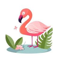 Cute illustrated pink flamingo vector
