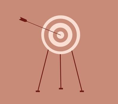 Concept of Achieving the goal or objective on the first try. An arrow hit the center or middle of the target. Concept of professional accuracy business strategy and success. Vector illustration