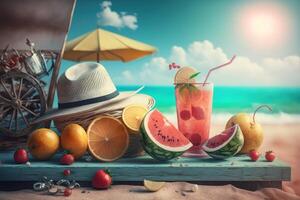 Summer time background with travelling elements. Created photo