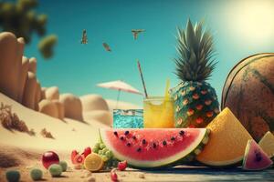 Summer time background with travelling elements. Created photo